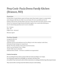 Their duties can range from preparing ingredients to be cooked, to being responsible for grilling all foods. Onpoint Pdfk Job Description Prep Cook Pr Page 1 Created With Publitas Com