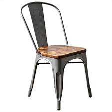 Aeon Garvin 2 Stackable Chairs Galvanized Steel Wood Set Of 2 Metal Kitchen Chairs Stacking Dining Chair Cafe Chairs
