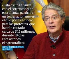 ⭕#Atentos ⭕ El presidente Guillermo Lasso señaló que el #ParoNacionalEC2022  de junio habría sido financiado con $ 15 millones que saldrían del  narcotráfico. Lo dijo en una entrevista con el medio argentino