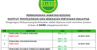 Permohonan jawatan kosong pemandu peribadi di mkh berhad reviewed by mohd zaki mohamad on march 22, 2019 rating: Terkini Permohonan Jawatan Kosong Di Institut Penyeledikan Dan Kemajuan Pertanian Malaysia Mardi Sebelum 26 Nov 2019