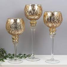 This clear glass hanging votive holder works beautifully. 3 X Tall Glass Goblet Candle Holders Tealight Wedding Table Candles Gold Silver 737484419126 Ebay