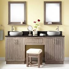 72 Montara Teak Double Vessel Sink Vanity With Makeup Area Gray Wash Bathroom Vanity Designs Bathroom Vanity Vanity Design