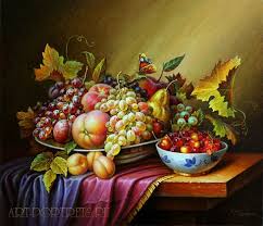 Igor Kazarin Artiste Peintre Russe Coupes De Fruits Et Des Feuilles Fruit Painting Still Life Fruit Online Painting