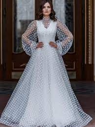 What shoes to wear with a polka dot dress let your dress be the start of your look. Polka Dots Tulle Long Sleeve Wedding Dresses White S Xl Solid Wedding Dress Tulle Sleeves Polka Dot Tulle Wedding Dress Swiss Dot Wedding Dress