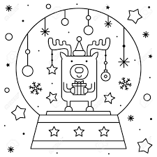 Free online coloring for kids!. Snow Globe With A Deer With Present Coloring Page Black And Royalty Free Cliparts Vectors And Stock Illustration Image 127434847