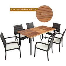 We did not find results for: Costway 7 Pieces Patio Rattan Dining Set Chair Wooden Table Top With Umbrella Hole Walmart Com Walmart Com