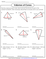 Printable Volume Worksheets Cones Math Quotes Worksheets Volume