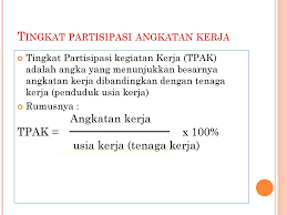 Jika diketahui jumlah angkatan kerja di indonesia 112 juta jiwa dan jumlah penduduk total adalah 224 juta jiwa maka berapakah tingkat partisipasi angkatan kerjanya? Tpak Adalah
