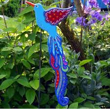 Gartenstecker Paradiesvogel Turkis Shangrila Gartenstecker Handarbeit Ausgefallen Bemalte Mobel