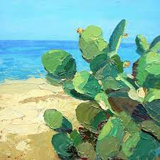 Beach Painting On Canvas Original Art Cactus Painting Etsy In 2021 Beach Painting Cactus Painting Abstract Beach Painting