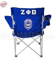 Royal Blue Zeta Phi Beta Folding Lawn Chair With The Greek Letters And The Crest Embroidered On The Back Zeta Phi Beta Phi Beta Sigma Sigma Gamma Rho