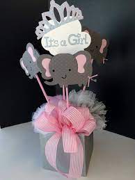 Elephant Baby Shower Centerpiece Elegant Crown Bows Elephant Birthday Par Baby Shower Elephants Girl Elephant Baby Shower Centerpieces Baby Shower Centerpieces