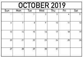 Printable Fillable Calendar For October 2019 October Calendar Calendar Printables Printable Calendar Template