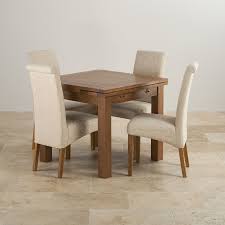 Rustic Solid Oak Dining Set 3ft Extending Table With 4 Scroll Back Plain Beige Fabric Chai Oak Dining Sets Oak Extending Dining Table High Back Dining Chairs