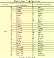 Thriller Book Title Generator Writers Write The random horror movie generator is a free online tool for those with an interest in horror movies. thriller book title generator writers