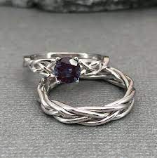 Celtic Round Alexandrite Wedding Ring Set Trinity Braided Celtic Engagement Band 925 Ster Matching Wedding Rings Wedding Rings Alexandrite Celtic Wedding Rings