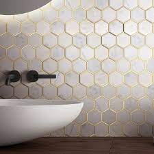 Shop wayfair for all the best gold backsplash tile. White With Gold Honeycomb Hexagon Marble Mosaic Tile Bathroom Wall Backsplash Shower Kitchen 3 X 3