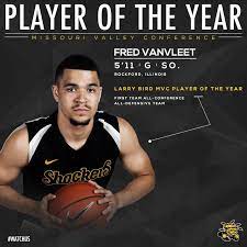 3 4 14 Fred Vanvleet Is The Larry Bird Missouri Valley Conference Player Of The Year Wu Hoo Wichita State University Missouri Valley One Team