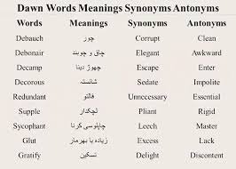 English Urdu Vocabulary Words For Spoken English Vocabulary Words Advanced Vocabulary Synonyms And Antonyms Words
