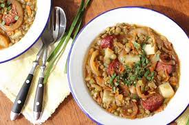 German Style Sweet And Sour Lentil Eintopf One Pot Stew Kitchen Frau Lentil Recipes Whole Food Recipes Soup And Salad
