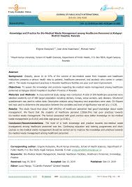 Pdf Knowledge And Practice For Bio Medical Waste Management Among Healthcare Personnel At Kabgayi District Hospital Rwanda
