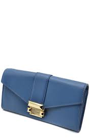Michael Kors Womens Designer Leather Clutch Bag In Blue Blue Leather Wallet Leather Clutch Bags Leather Crossbody Bag