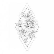 Black and grey flowers in triangle tattoo design for arm. Tattoo Drawings Geometric Flower Tattoo Flower Tattoo Designs Tattoo Templates