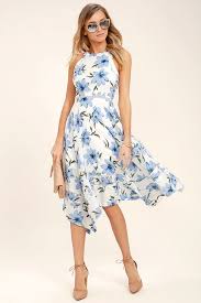 Zahara Blue And White Floral Print Midi Dress Floral Print Midi Dress Dresses Everyday Fashion Outfits