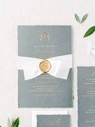 Gold Wax Seal On Silk Ribbon Custom Wedding Monogram Destination Mountain Wedding Invi Foil Wedding Invitations Wedding Invitation Ribbon Wedding Invitations