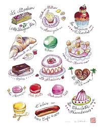 French Pastries Print Kitchen Art Cake Poster Food Art Cute Kitchen Decor Pink Kitchen Wall Art Illustration Dessert Patisserie Francaise Art Alimentaire