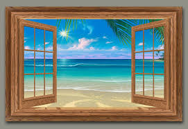 Dreamstime is the world`s largest stock photography community. Sunny Day Seascape View From An Open Window Painting Window Painting Window Art Paradise Painting