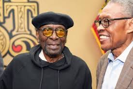 Former St. Louis Fire Chief Sherman George talks with 1960 s civil rights  activist Percy Green II