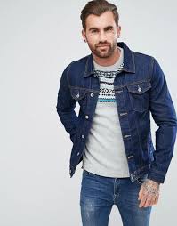 Pull Bear Denim Jacket In Dark Blue Blue Blue Denim Jacket Outfit Dark Denim Jacket Mens Denim Jacket Outfit