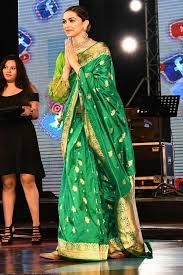 Bollywood Actress Deepika Padukone In Green Saree Elegant Saree Indian Outfits Saree Trends