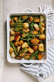 Balsamic Roasted New Potatoes With Asparagus Wallflower Kitchen Recipe Vegan Meal Prep Cheap Dinner Recipes Asparagus Recipe