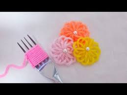 Super Easy Woolen Flower Making For Beginners Hand Embroidery Amazing Trick Wool Thread Design Youtube Flower Making Yarn Flowers Woolen Flower