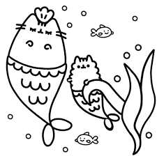 Cute unicorn mermaid vector coloring page cartoon illustration. Pusheen Mermaid Coloring Pages Fro Kids Coloring And Drawing