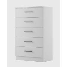 Hanover Solid Wood White Tall 5 Drawer Chest Overstock 31000795 Five drawers provide a place for brushes, makeup, and more.