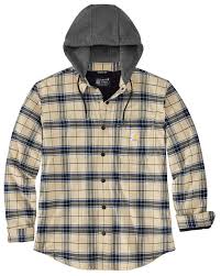 Carhartt Men's Rugged Flex Relaxed Fit Flannel Fleece Lined Hooded Shirt Jacket - Oat Milk / S