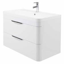 1000 mm tallboy unit width: High Gloss White Curved 800mm 2 Draw Wall Mounted Vanity Unit