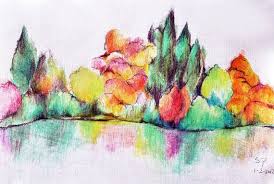 Scenery drawing on two different sides of the world. Original Colored Pencil Drawing 5 5 X 8 Inch Abstract Landscape Rainbow Colored Landscape Colorful Drawing Colorful Landscape Colorful Drawings Drawings