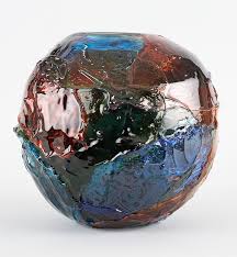 Important Vase Boule En Verre Multicouches Multicolores