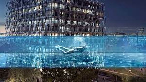 Hillingdon lido is great for indoor/outdoor action. Suspended 115 Feet In The Air The World S First Floating Pool Is Unveiled In London Architectural Digest