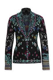 Vtg 80's obermeyer womens ditto style ski jacket size 6 gold w floral pattern. Ivko Woman V Neck Jacket Floral Pattern Black Ivko Woman Strickjacken Jacken 13doors