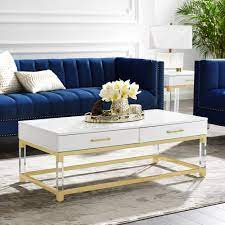 Browse our beautiful collection of coffee tables at homebase. Inspired Home Caspian 48 In White Gold Large Rectangle Wood Coffee Table With 2 Drawers Ct159 09wg Hd The Home Depot