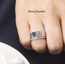 Mens 1 Ct Center Lab Diamond Wedding Band Anniversary Band In Tension Setting Gift For Guys Dad Promise Rings For Guys Wedding Rings Diamond Wedding Bands