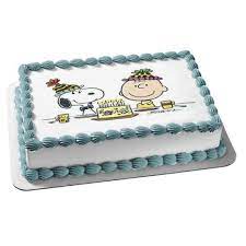 Peanuts Happy Birthday Charlie Brown Snoopy Cake Party Hats Edible Cake Topper Image Abpid08067 Walmart Com