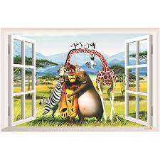 For kids' rooms, decorate with cool illusion stickers that make it look like 3d superheroes or cartoon characters are busting through the wall, or add a 3d window sticker to a drab wall that makes it look like you have a seaside view. 3d Effect Window Wall Stickers Madagascar Sticker Art Vinyl Decal Decor Mural 15 Home Decor Stickers
