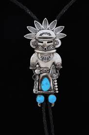Jerry Roan, Navajo, Kachina Bolo Tie with Morenci Turquoise, Circa 1960