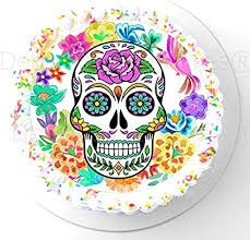 Day of the dead sugar skull cake tutorial. Sugar Skull Cake Topper Edible Icing Or Wafer Mexican Frieda Day Of The Dead Flowers 7 5 Round Wafer Amazon Co Uk Grocery
